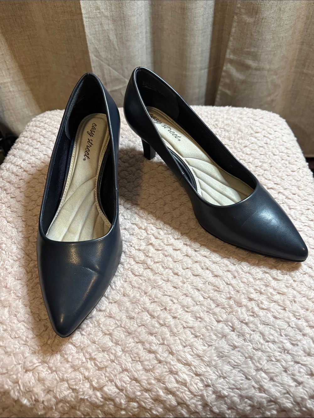 easy street Navy Pointed Toe Mid-Heel Pumps